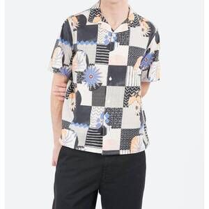 NEW WAX LONDON didcot grid floral short sleeve shirt in black multi